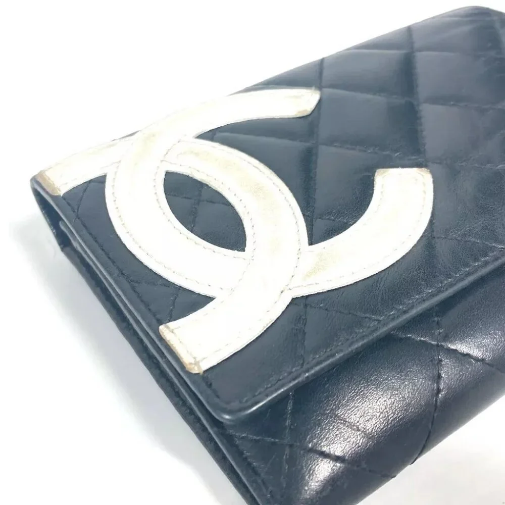 CHANEL Cambon Line CC CC Mark Compact wallet Folded wallet Leather Black/White